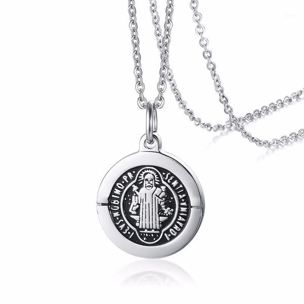 men's st. benedict medal with exorcism and blessing pendant necklace stainless steel catholic roman cross demon protection ghost1, Silver
men's st. benedict medal with exorcism and blessing pendant necklace stainless steel catholic roman cross demon protection ghost1, Silver