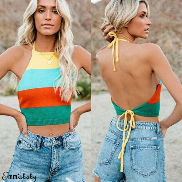 fashion women knit backless vest crop lady shirt rainbow stripe bandage vest summer blouse1, White
fashion women knit backless vest crop lady shirt rainbow stripe bandage vest summer blouse1, White