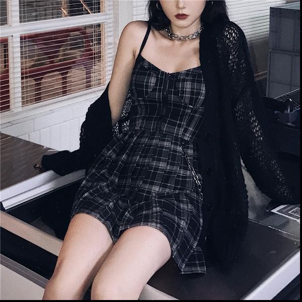 spring autumn preppy style gothic girls sling dress grey balck pleated plaid women sleeveless mini short dresses, Black;gray
spring autumn preppy style gothic girls sling dress grey balck pleated plaid women sleeveless mini short dresses, Black;gray