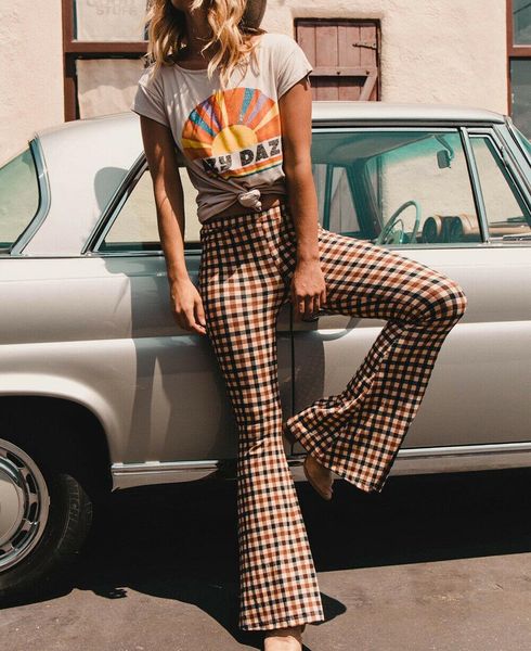 women long pants vintage plaid print stretch flare wide leg pants bell-bottom trousers summer clothes 2019, Black;white
women long pants vintage plaid print stretch flare wide leg pants bell-bottom trousers summer clothes 2019, Black;white
