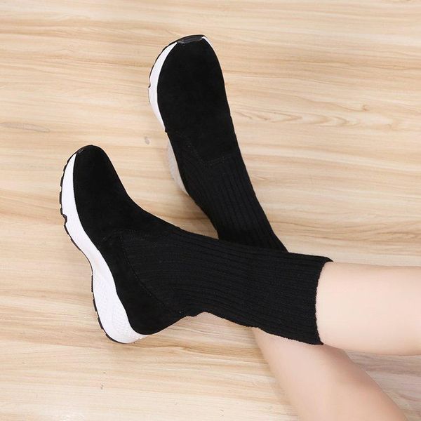 boots female snow winter socks women's cotton shoes thick warm wool elastic, Black