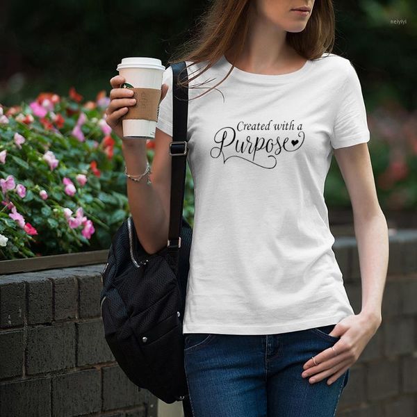 created with a purpose t shirt women fashion pure cotton christian bible baptism young street style heart graphic quot tee 1, White 
created with a purpose t shirt women fashion pure cotton christian bible baptism young street style heart graphic quot tee 1, White