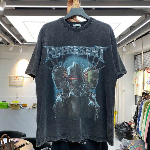 men's t-shirts trendy brand new summer mechanical goddess wash old t-shirt trend men's and women's short sleeves, White;black
men's t-shirts trendy brand new summer mechanical goddess wash old t-shirt trend men's and women's short sleeves, White;black