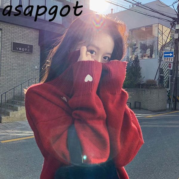 oversize red love embroidery sweater women turtleneck korean chic wild thick autumn winter pullovers knit pull femme casual, White;black
oversize red love embroidery sweater women turtleneck korean chic wild thick autumn winter pullovers knit pull femme casual, White;black