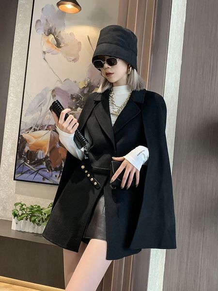 double sided cashmere shawl coat women's new style cape in autumn 2020, Black