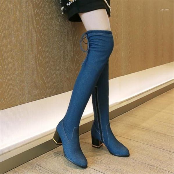 pxelena slim fit denim blue thigh high riding boots women shoes square high heels over the knee long boots female shoes 34-431, Black
pxelena slim fit denim blue thigh high riding boots women shoes square high heels over the knee long boots female shoes 34-431, Black