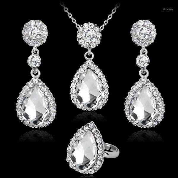 women fashion rhinestones inlaid waterdrop necklace ring earrings jewelry set chic1, Silver
women fashion rhinestones inlaid waterdrop necklace ring earrings jewelry set chic1, Silver