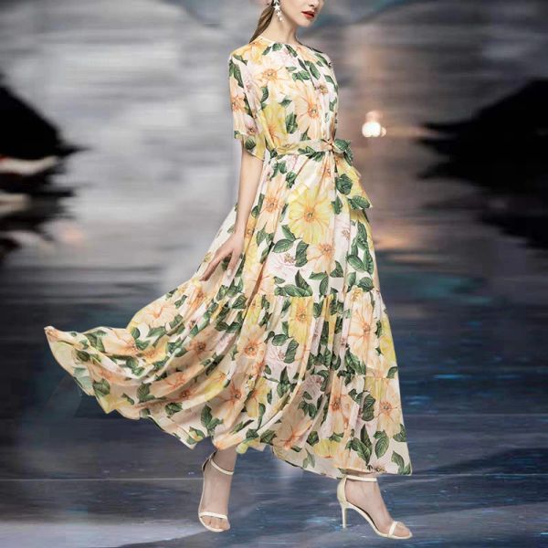 128 2021 spring summer long dress a line short sleeve prom fashion crew neck flora print brand same style as, Black
128 2021 spring summer long dress a line short sleeve prom fashion crew neck flora print brand same style as, Black