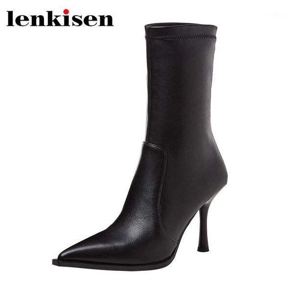 lenkisen 2020 autumn winter new arrival cow leather pointed toe super high heel stretch boots elegant lady mid-calf boots l001, Black
lenkisen 2020 autumn winter new arrival cow leather pointed toe super high heel stretch boots elegant lady mid-calf boots l001, Black