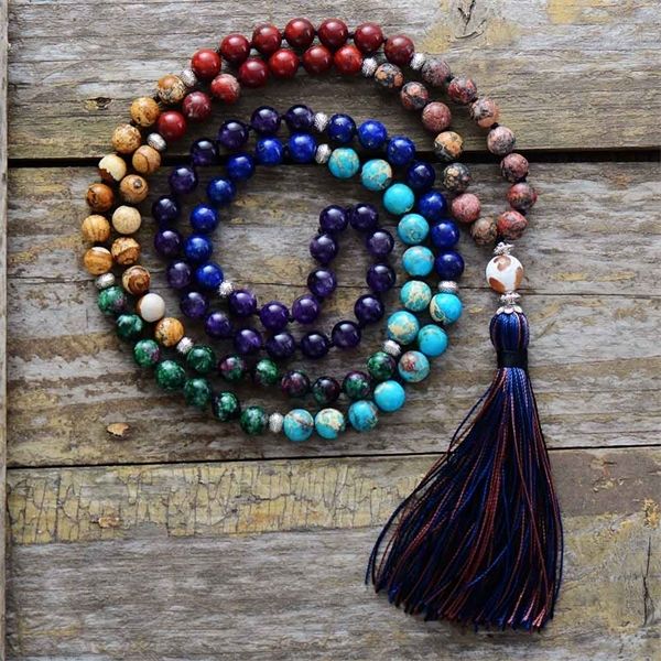 7 chakra mala unique 8mm natural stone long tassel women meditation knotted bead yoga necklace jewelry q1113, Silver
7 chakra mala unique 8mm natural stone long tassel women meditation knotted bead yoga necklace jewelry q1113, Silver