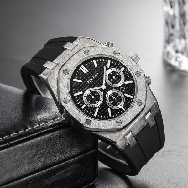 men sport watch stainless steel classic design mens watches 41mm rubber strap quartz movement watch gift clock military wristwatches, Slivery;brown
men sport watch stainless steel classic design mens watches 41mm rubber strap quartz movement watch gift clock military wristwatches, Slivery;brown
