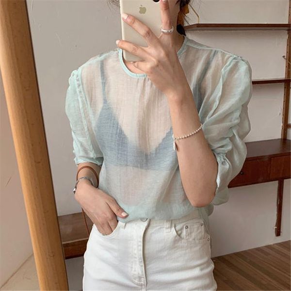 summer solid thin puff sleeves chic fashion 2020 streetwear casual light short sleeve all match loose blouses, White
summer solid thin puff sleeves chic fashion 2020 streetwear casual light short sleeve all match loose blouses, White