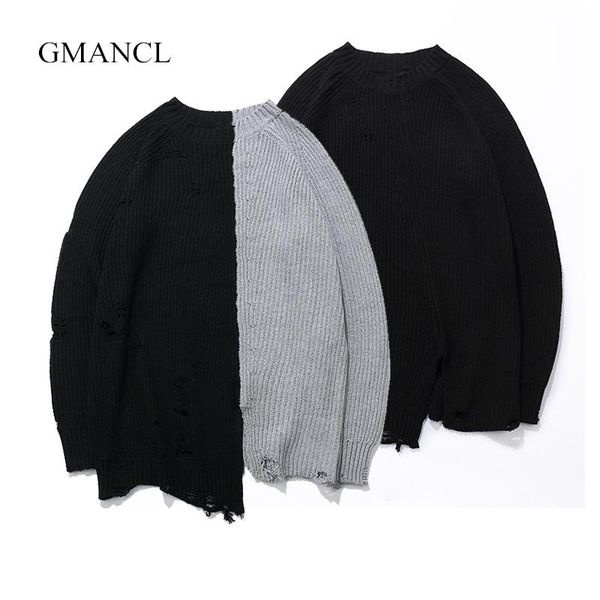 gmancl ripped holes fashion vintage men sweater hip hop oversized two colors stitching sweater casual pullovers, White;black
gmancl ripped holes fashion vintage men sweater hip hop oversized two colors stitching sweater casual pullovers, White;black