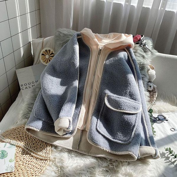 false 2 pieces women coats winter lamb fur patchwork hooded pocket loose female jackets outwear, Black
false 2 pieces women coats winter lamb fur patchwork hooded pocket loose female jackets outwear, Black