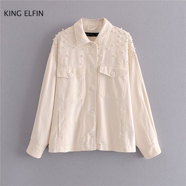 king elfin fashion za jacket women's autumn casual loose lapel artificial pearl pocket jacket female 201210, Black;brown
king elfin fashion za jacket women's autumn casual loose lapel artificial pearl pocket jacket female 201210, Black;brown