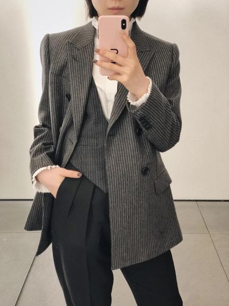women's suits & blazers 2021 autumn and winter wool gray striped suit vest women clothing blazer, White;black
women's suits & blazers 2021 autumn and winter wool gray striped suit vest women clothing blazer, White;black