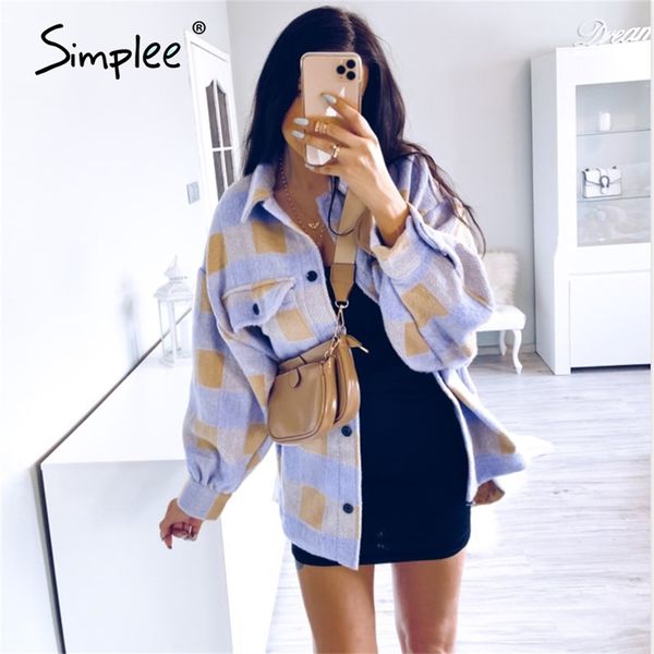 simplee casual plaid jacket coat women puff sleeve button pockets outwear female jackets spring plus size ladies long coat 2020 lj200813, Black;brown
simplee casual plaid jacket coat women puff sleeve button pockets outwear female jackets spring plus size ladies long coat 2020 lj200813, Black;brown