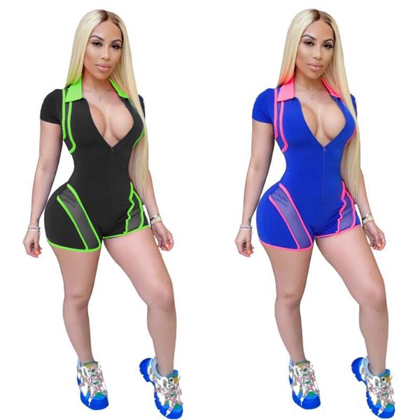 women's jumpsuits & rompers female jumpsuit mesh spliced slim romper fashion turn-down collar short sleeve zipper v neck sports playsui, Black;white
women's jumpsuits & rompers female jumpsuit mesh spliced slim romper fashion turn-down collar short sleeve zipper v neck sports playsui, Black;white