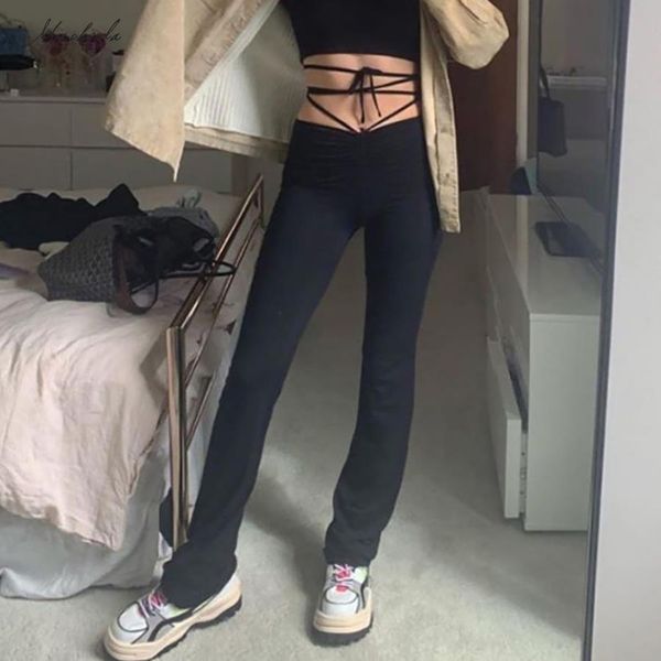 black high waist lace up bandage straight pants women street casual slim trousers lady elastic solid leisure pants 2020, Black;white
black high waist lace up bandage straight pants women street casual slim trousers lady elastic solid leisure pants 2020, Black;white