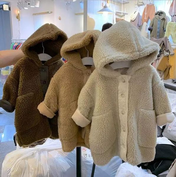 2020 Korea Style Girls Boys Thicken Hooded Coat Winter Cotton Full Sleeve Kids Jacket 1-7 Years