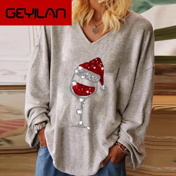 women casual christmas wine glass printed blouses autumn loose v neck pullover streetwear long sleeve female shirt blusa 5xl, White
women casual christmas wine glass printed blouses autumn loose v neck pullover streetwear long sleeve female shirt blusa 5xl, White