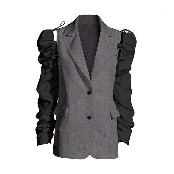 women spring autumn gray pleated temperament blazer new lapel puff long sleeve loose fit jacket fashion tide 20201, White;black
women spring autumn gray pleated temperament blazer new lapel puff long sleeve loose fit jacket fashion tide 20201, White;black