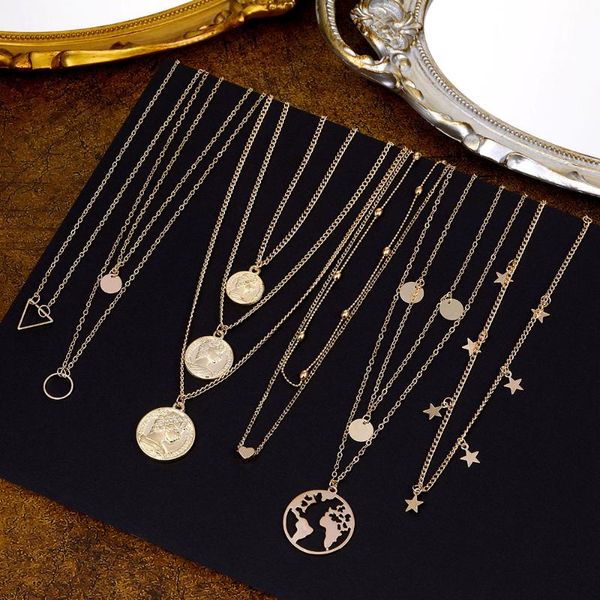 pendant necklaces en bohemian multilayer for women vintage portrait coin star moon necklace geometric collar choker jewelry, Silver
pendant necklaces en bohemian multilayer for women vintage portrait coin star moon necklace geometric collar choker jewelry, Silver