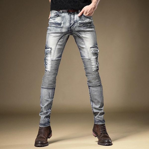 new male autumn and winter jeans men's straight trendy brand high-end motorcycle tooling denim pants trousers men, Blue
new male autumn and winter jeans men's straight trendy brand high-end motorcycle tooling denim pants trousers men, Blue