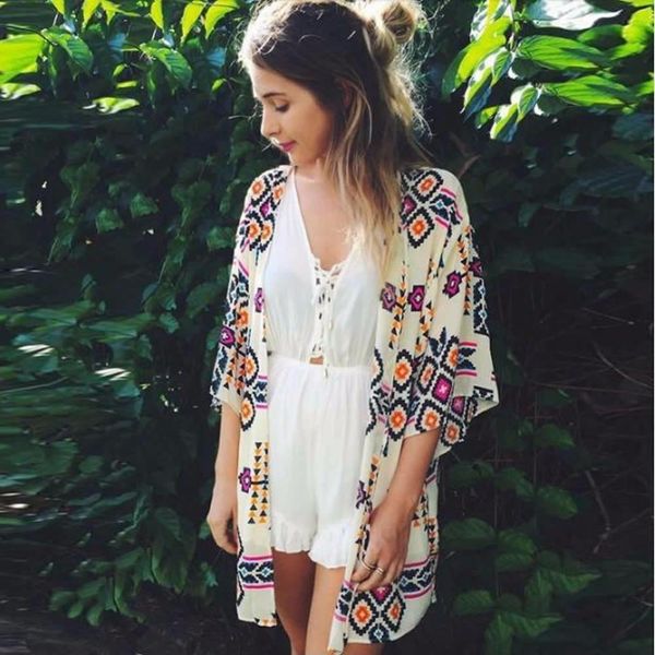 new women floral boho bikini swimwear beach cover up kaftan shirt blouse fashion drop shipping, White
new women floral boho bikini swimwear beach cover up kaftan shirt blouse fashion drop shipping, White