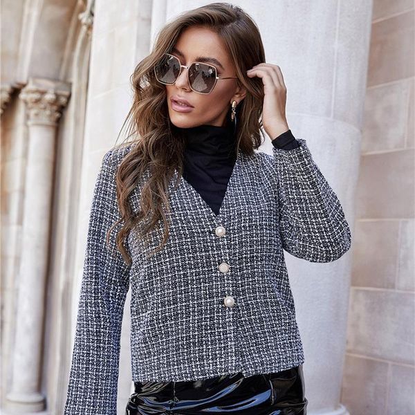 women's suits & blazers autumn plaid jacket long sleeve v-neck single breasted slim fit fashion blazer female street party wear office, White;black
women's suits & blazers autumn plaid jacket long sleeve v-neck single breasted slim fit fashion blazer female street party wear office, White;black
