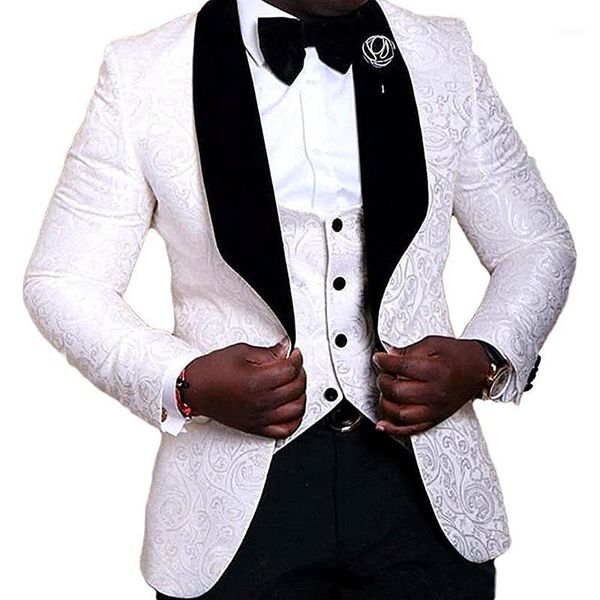 men's slim fit white suits single button jacquard blazer 3 pieces jacket vest and pants sets formal wedding groom tuxedo custom1, White;black
men's slim fit white suits single button jacquard blazer 3 pieces jacket vest and pants sets formal wedding groom tuxedo custom1, White;black