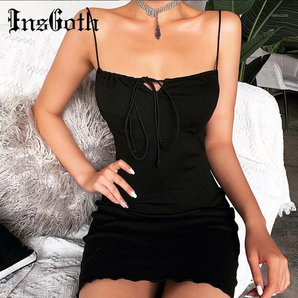 insgoth spaghetti straps black bodycon women dress streetwear gothic lace up mini dress female casual sleeveless1, Black;gray
insgoth spaghetti straps black bodycon women dress streetwear gothic lace up mini dress female casual sleeveless1, Black;gray