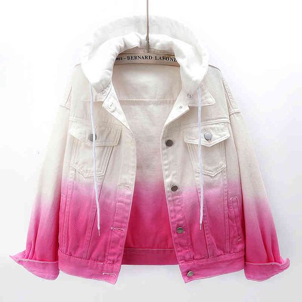 women's jackets korean fashion gradient hooded denim women 3 color student outerwear spring big size loose short jeans coat female qoxf, Black;brown
women's jackets korean fashion gradient hooded denim women 3 color student outerwear spring big size loose short jeans coat female qoxf, Black;brown