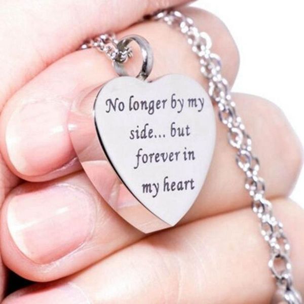 no longer by my side but forever in my heart heart shaped necklace cremation pendant ashes urn for pet/human memorial jewelry, Silver
no longer by my side but forever in my heart heart shaped necklace cremation pendant ashes urn for pet/human memorial jewelry, Silver