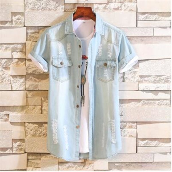 100% cotton summer light blue casual denim men short sleeve holes jean shirts size 3xl c1211, White;black
100% cotton summer light blue casual denim men short sleeve holes jean shirts size 3xl c1211, White;black