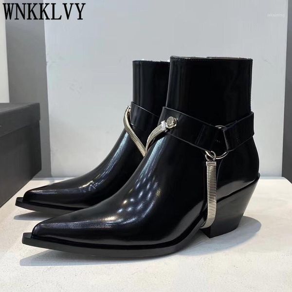 boots pointed toe chunky mid heel short women genuine leather metal chain decor ankle botas punk style handsome motorcycle boots1, Black
boots pointed toe chunky mid heel short women genuine leather metal chain decor ankle botas punk style handsome motorcycle boots1, Black