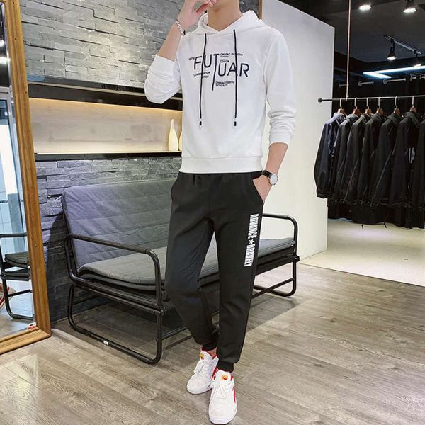 sweater new large size men's spring two piece fashion personality trend handsome casual sports suit man, Gray 
sweater new large size men's spring two piece fashion personality trend handsome casual sports suit man, Gray