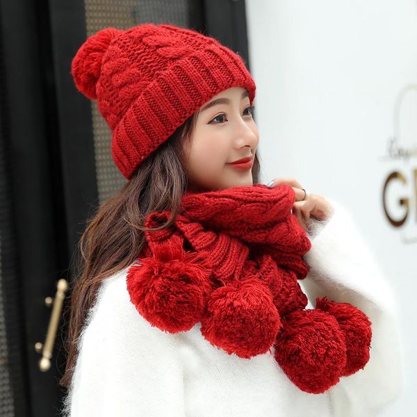 beanie/skull caps 2021 arrival two-piece scarf hat set children women beanies pompon knitted hats autumn and winter warm, Blue;gray
