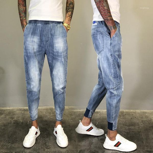 spring and autumn 2021 social spirit young guy pants elastic waist bunch pants men's jeans men's slim harem1, Blue
spring and autumn 2021 social spirit young guy pants elastic waist bunch pants men's jeans men's slim harem1, Blue