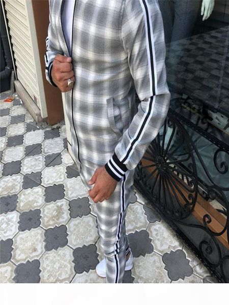 men' 3d plaid sports gentlemen set jacket men set tracksuit street fashion trend fashion stand-up collar zipper sportswear suit, Gray
men' 3d plaid sports gentlemen set jacket men set tracksuit street fashion trend fashion stand-up collar zipper sportswear suit, Gray