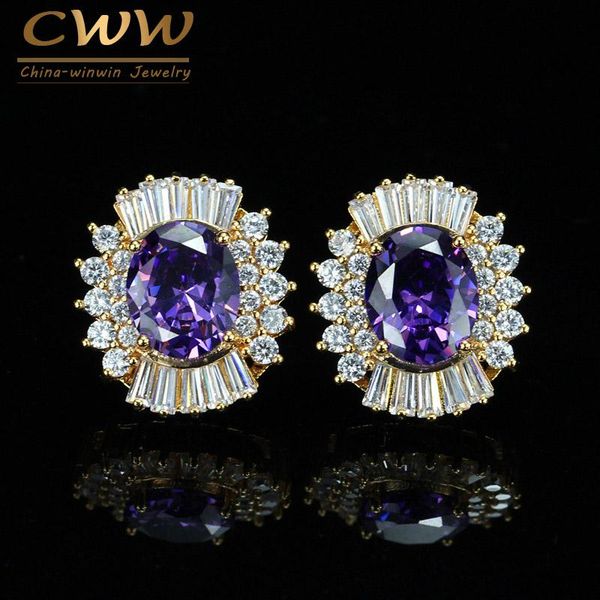 stud cwwzircons cubic zirconia stone paved women gold color earring with purple crystal jewelry cz386, Golden;silver
stud cwwzircons cubic zirconia stone paved women gold color earring with purple crystal jewelry cz386, Golden;silver