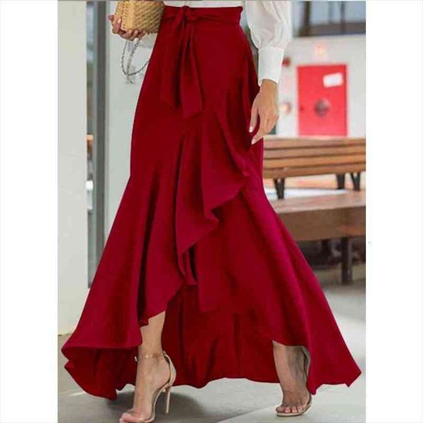 women high waist maxi skirt high low irregular hem self-tie elastic ruffle long skirt female fashion clothings am3041, Black
women high waist maxi skirt high low irregular hem self-tie elastic ruffle long skirt female fashion clothings am3041, Black