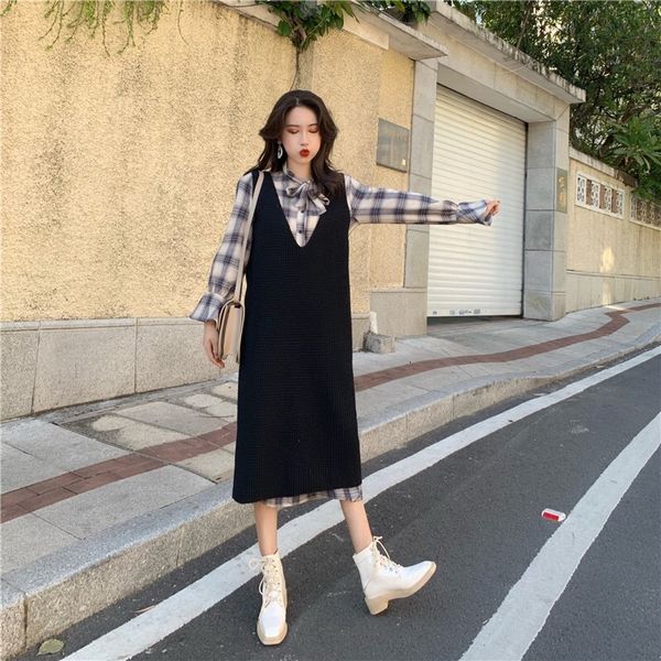 2021 new big size female mode trellis collar fashion temperament versatile sweet sleeves dressed as two pieces 1tah, Black;gray
2021 new big size female mode trellis collar fashion temperament versatile sweet sleeves dressed as two pieces 1tah, Black;gray