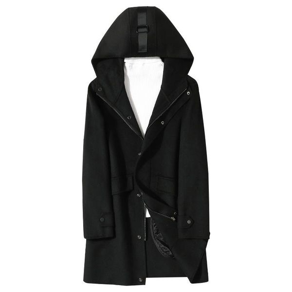 woolen coat men's long korean leisure hooded double-sided cashmere wool coat tide spring autumn warm outwear long overcoat men, Black 
woolen coat men's long korean leisure hooded double-sided cashmere wool coat tide spring autumn warm outwear long overcoat men, Black
