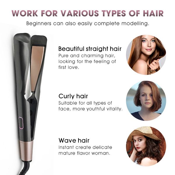 2-in-1 hair straightener and hair curler lcd liquid crystal display adopts ceramic ptc heating body, spiral heating panel to make hair shine
2-in-1 hair straightener and hair curler lcd liquid crystal display adopts ceramic ptc heating body, spiral heating panel to make hair shine