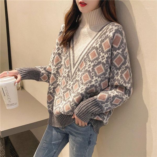 women's sweaters 2021 autumn and winter retro high neck thickened basic ladies sweater loose korean fashion western style 1, White;black
women's sweaters 2021 autumn and winter retro high neck thickened basic ladies sweater loose korean fashion western style 1, White;black