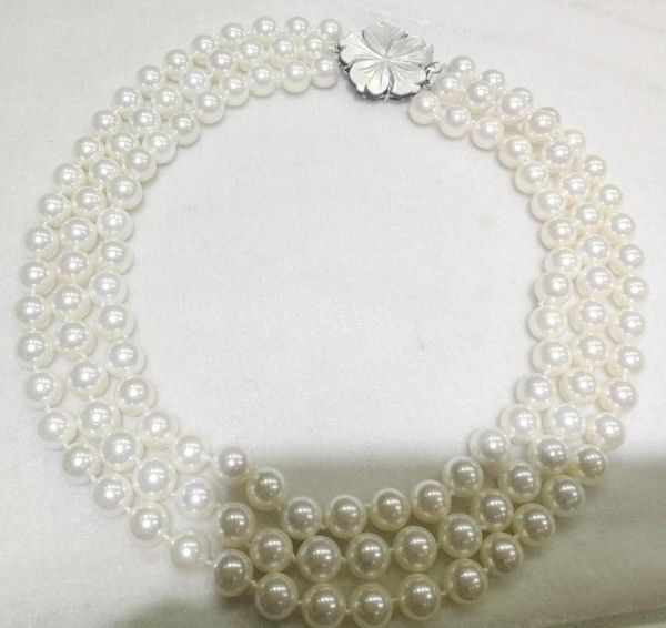chains 3 strands 10mm white round shell pearl necklace flower clasp natural south sea woman jewelry, Silver
chains 3 strands 10mm white round shell pearl necklace flower clasp natural south sea woman jewelry, Silver