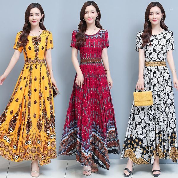 summer dress new printed slim high waist round neck plus size temperament maxi dresses for women clothes white yellow red1, White;black 
summer dress new printed slim high waist round neck plus size temperament maxi dresses for women clothes white yellow red1, White;black