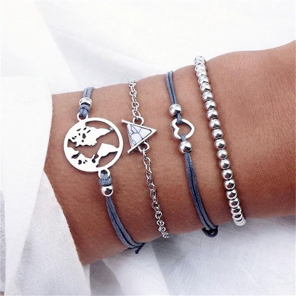 kisswife 4 pcs/set bohemian love map bracelet triangle chain beaded bracelet set women retro charm jewelry party gifts1, Golden;silver
kisswife 4 pcs/set bohemian love map bracelet triangle chain beaded bracelet set women retro charm jewelry party gifts1, Golden;silver