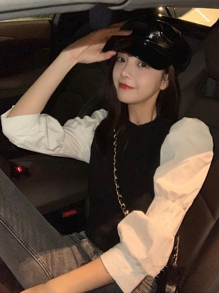 fake two pieces trend colorblock long sleeve knitted blouse sweet women loose casual puff sleeve pullover, White
fake two pieces trend colorblock long sleeve knitted blouse sweet women loose casual puff sleeve pullover, White